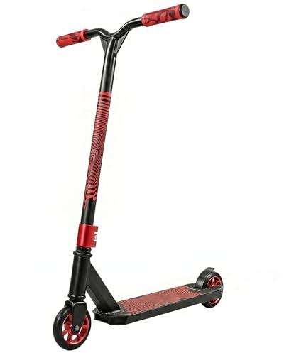 SPORTNOW Scooter Acrobático Freestyle Manillar 360° ABEC-9 Adultos Rojo | Ruedas de PU de 120 mm, Marco de Aluminio Acero, Antideslizante, Adolescentes, Skatepark