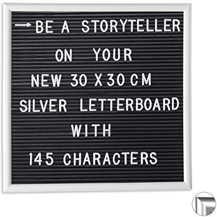 Relaxdays 1 x Letterboard, 145 Buchstaben, Zahlen, Sonderzeichen, 30x30 cm, Buchstabentafel zum Stecken, Kunststoff, weiß