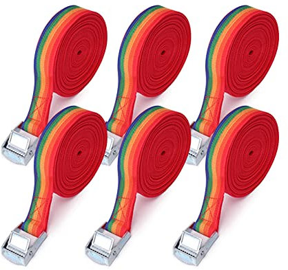 EULAPGOE 6 Pcs Correa de Amarre,150kg 1m Cinturón de Amarre con Hebilla Cinturón Tensor de Carraca Cinchas de Sujeción para Coche Portabicicletas Surf Bici Kayak Moto(Colores del Arco Iris)