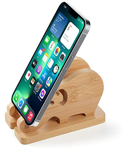 Bamboo Elephant Phone Stand for Desk, Detachable Wooden Mobile Phone Stand Wood Desk Cell Phone Holder Desktop Dock Cradle for iPhone Samsung HUAWEI Xiaomi All Phones