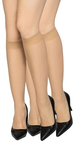 looksy Medias de mujer, hasta la rodilla, lisas, 15 DEN, sin presión, color piel y suavizantes, con comodidad superior, discretas, talla única, dos pares Natalie15, neutro, Talla única