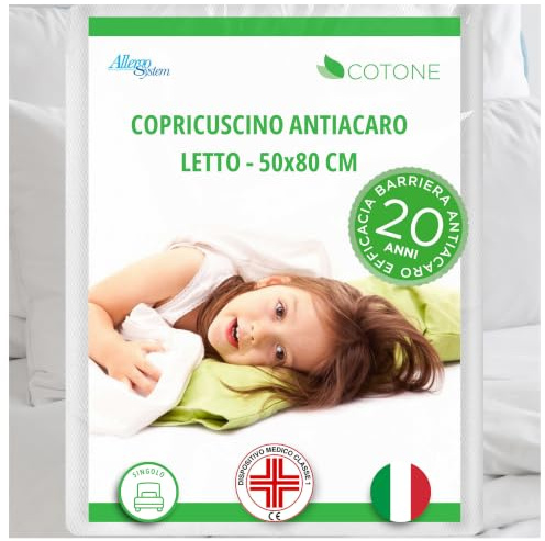 Allergosystem Copricuscino Antiacaro - Federa Cuscino Letto Cotone 50x80cm - Dispositivo Medico Antiacaro e Anallergico MADE IN ITALY - Linea Cotone (50x80cm)