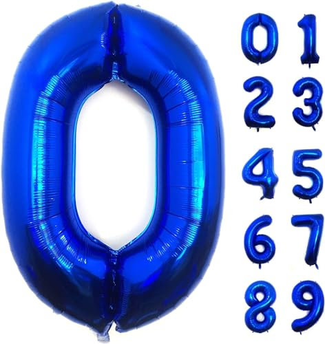 40 Inch Giant Blue 0 Numbers Large Foil Mylar Balloons – Large 0 Number Helium Balloons for Birthday, Party, Anniversary, and Celebrations, Big Jumboo Digit Birthday Balloon (40 Inch Blue-0)