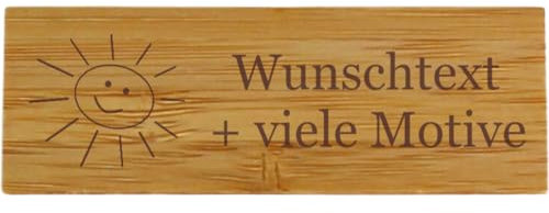 Namensschild für Kleidung Bambus mit Gravur, Name + Motiv, Ansteckschild, Holztafel, personalisierbar, mit Sicherheitsnadel, zum Anstecken, Holzanhänger, Bambus Anstecker, Pin
