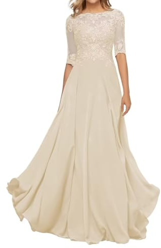 Sincemeet Abito da Madre della Sposa in Chiffon di Pizzo da Donna Abito da Sera Formale con Maniche a 3/4 Un Abito da Ballo di Linea