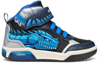 Geox J INEK Boy A Sneaker, Navy/Turquoise, 25 EU