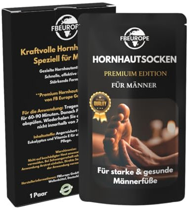 FBeurope 1x Premium Hornhautsocken + 1x Fußmaske - Hornhaut-Socken - Hornhaut Fußmaske - Maske für weiche Füße - effektive Fußpflege - dermatologisch getestet (1 Stück (1 Paar))