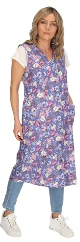 Grembiule con bottoni in cotone colorato, grembiule da cucina, vestito da casa, camice, grembiule senza maniche, Azzurro, 54