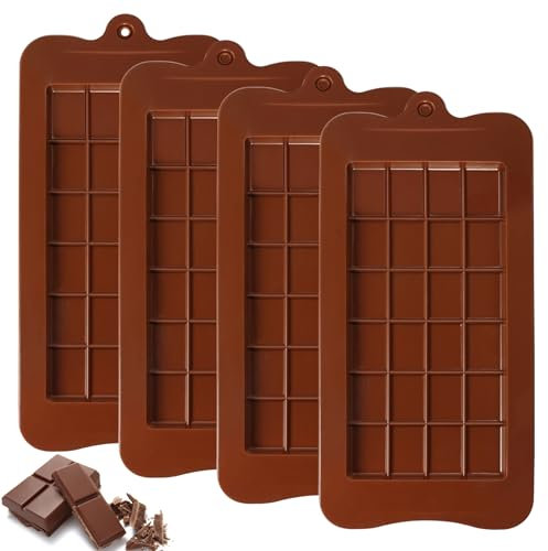 4 Stück Silikon Schokoladenform Tafel, Brechbare Schokoladenformen, Silikonform für Schokolade BPA-frei, Chocolate Mold Antihaft-wiederverwendbare, für Schokolade, Süßigkeiten, Gelee