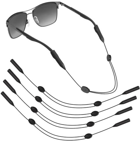 SLIVERBA 4 Stück Universale Silikon Elastic Sportbrillenband, Verstellbare Brillenkette, Sport wasserfestes Brillenband Sonnenbrillenband Brillenzubehör für Damen, Kinder, Herren(Schwarz)