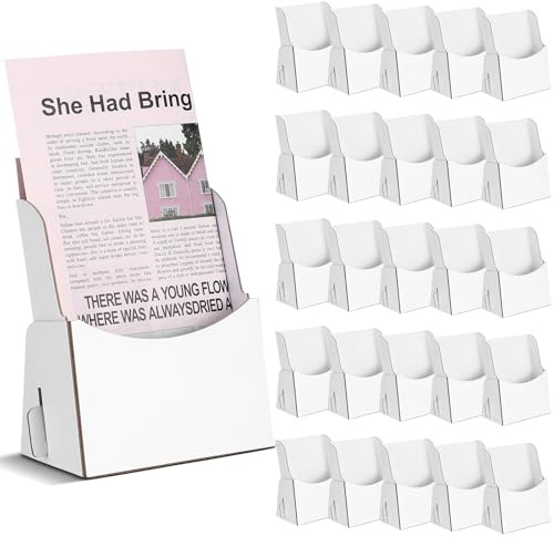 Dianelhall 25 Pcs Corrugated Trifold Brochure Holder 4.33 x 5.51 Inch, Rack Card Holder Literature Paper Flyer Display Stand Bookmark Display for Magazine, Pamphlet, Booklets, Menu, Offices