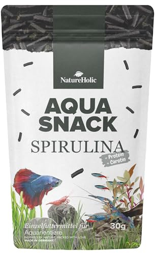 NatureHolic AquaSnack Spirulina Sticks | Mangime aggiuntivo di alta qualità per acquari | Mangime vegetale puro per gamberetti, gamberi, granchi, acquari e pesci ornamentali
