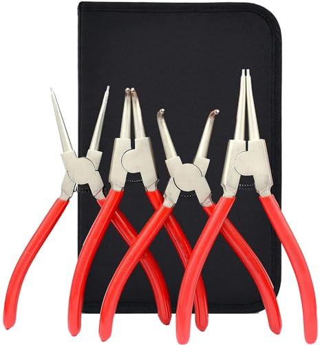 HATRIEL 4 Stück Sprengringzange, Sicherungsringzange Set, Seegeringzange mit Langlebigen Federn Rutschfesten Griffen und Aufbewahrungskoffer, Sprengringzange für Innen und Außensicherungen (7 Zoll)