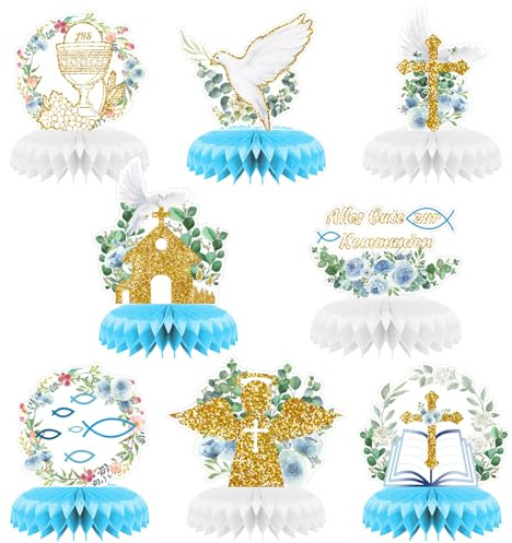 8 st dopdekorationer första nattvarden vaxkaka bordsuppsatser, eukarist, gud, välsigna, bordsdekoration, dop, kors, duvdekoration för baby shower, dop, festdekor, religiösa tillbehör
