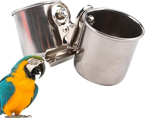 ETUCYNG - Vasos de alimentación dobles para loros, vasos de alimentación para loros, cuenco de agua para jaula de pájaros de acero inoxidable, taza de doble cara para alimentación de pájaros,