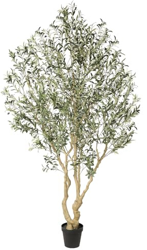 Realead Artificial Olive Tree 8ft - Large Faux Olive Tree with Realistic Leaves and Olives - Full and Grand Design Fake Olive Tree with Sturdy Base for Indoor Outdoor Office Decor