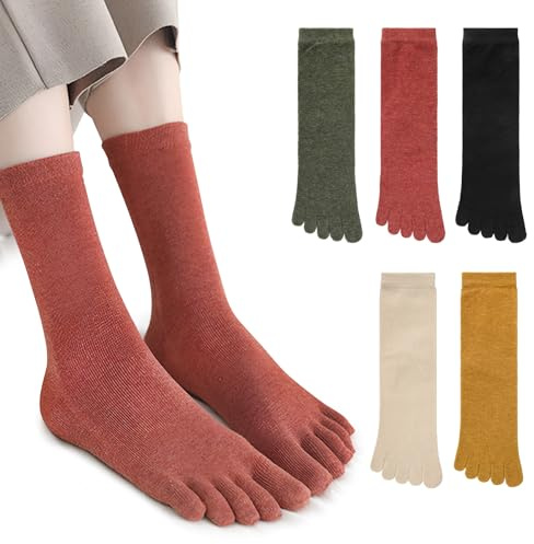 Vivikivi 5 Pairs Women's Toe Socks, Five Finger Running Athletic Socks, Breathable Cotton Toe Separated Socks for Women Sports