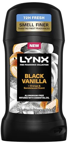 Lynx Fine Fragrance Collection Black Vanilla Premium Deodorant Stick with 72 hour odour protection, infused with a vanilla, orange & sandalwood scent 50 ml