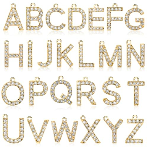 Ciondoli con Lettere Dell'alfabeto e Strass Ciondoli con Lettere Dell'alfabeto in Oro 18 Carati per Creare Gioielli Perline con lettere di Cristallo Scorrevoli Alla Moda per Bracciali Collane (Oro)