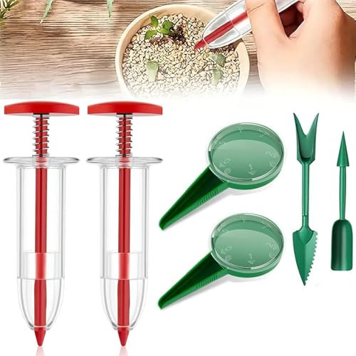 6 Stück Blumenzwiebel Zwiebelpflanzer mit Kalibrierung samenpflanz Set Dibbe Gabel Aussaat-Samenspender für Gartenbepflanzung Pflanze Dibber mit Messungen Etiketten Tags