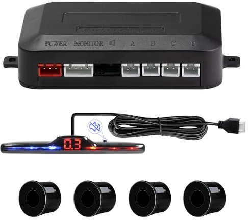 Sensori Parcheggio Auto, Ausilio alla Retromarcia con 4 Sensori di Parcheggio Posteriori PDC, Kit di Segnalazione della Distanza Totale con Display a LED a Volume Regolabile per Auto, SUV, Pick-up