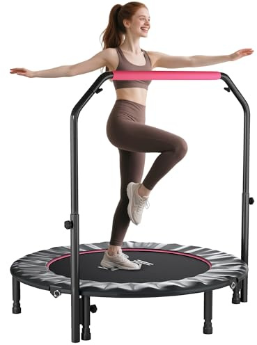 HOMCOM Mini trampoline pliable de 121,9 cm pour adultes avec poignée en mousse réglable, pour intérieur, extérieur, entraînement cardio, rose