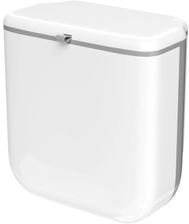 Comzantor 10L Camping Mülleimer zum Aufhängen, Küchenabfalleimer Wandmontierter, Küchenmülleimer Wandmontage, Küchemülleimer Hängend für Wohnmobil, Schlafzimmer(Weiß)