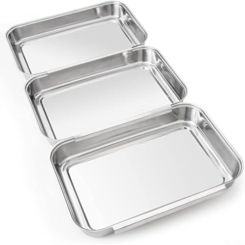 Juego de bandejas de empanado y condimento de 3 piezas, bandeja de embalaje de condimentos de acero inoxidable 22 × 15.5 × 3 cm, utilizada para cocina o barbacoa