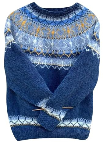 Norwegian Pullover Women's Original Knitted Jumper Icelandic Sweater Fair Isle Knitted Jumper Traditional Chunky Knit Jumper Winter Warm Top Thermal Sweatshirt Long Sleeve Winter Jumper