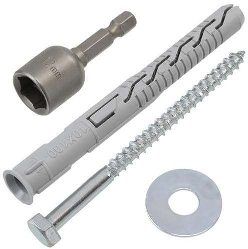 AERZETIX | Kit de 12 chevilles à collerette fraisée Ø10x100 mm en nylon + 12 vis tirefond Ø7x100 mm + 12 rondelles larges pour boulon M8 + 1 douille embout à 6 pans creux 1/4 SW12