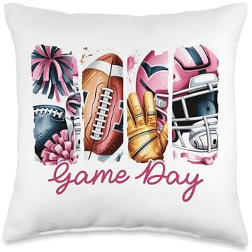 Watercolor Football Helmet Pom Poms Sports Fan Design Throw Pillow