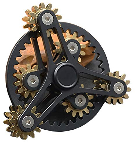 Pure Brass Fidget Spinner Gears Linkage Fidget Gyro Toy Metal DIY Hand Spinner Spins Long Time EDC Focus Meditation Break Bad Habits ADHD with Multiple Premium Bearings (13 Bearings Black)