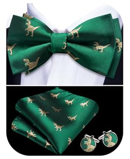 Barry.Wang Mens Green Bow Tie Paisley Silk Pre-Tied Bowtie Pocket Square Cufflinks Set Formal Wedding Prom Party Tuxedo