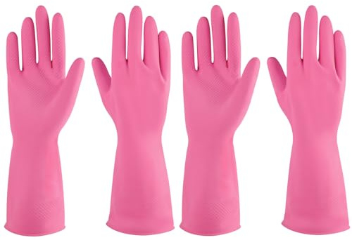 IUCGE Rubber gloves dishwashing 2 Pairs for Kitchen,Cleaning gloves for household Reuseable.(Medium,Pink)