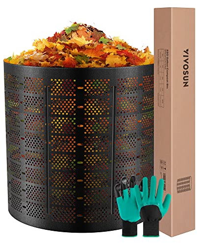 VIVOSUN 220 Gallon Outdoor Compost Bin, Expandable Composter, Easy to Setup & Large Capacity for Backyard, Lawn (Black with Gloves)
