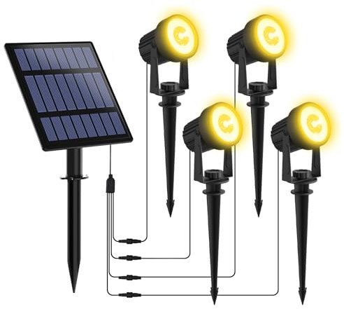 T-SUNUS Solar Spot Lights Outdoor Warm White, Solar Powered Landscape Spotlights Low Voltage IP65 Waterproof 9.8ft Cable Auto On/Off for Outdoor Garden Yard Driveway Porch Walkway 3000K