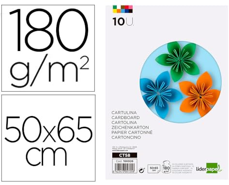 Liderpapel Lot de 10 feuilles de papier 50 x 65 cm 180 g/m² Assorties pour dessin et artisanat