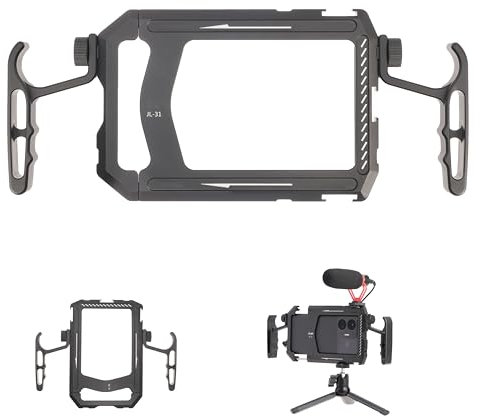Fotga Cage universelle en aluminium pour smartphone - Stabilisateur photo et vidéo avec poignées - Pour iPhone et Samsung - Vlog - Streaming en direct - Avec support trépied