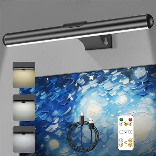 HIYAA Picture Lights for Wall, Wireless Rechargeable 4400mAh Battery Operated, with Remote, 3 Color Temps, Brightness Adjustable, Dimmable/Timer Off Dartboard Light,16In Metal, 40 cm
