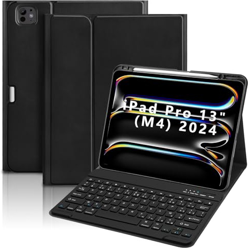 Etui Clavier pour iPad Pro 13 Pouces (M4/M5) 2024/2025 avec Fente pour Stylo, AZERTY Français Bluetooth Clavier Détachable Sans Fil pour iPad Pro 13 Pouces A2925 A2926 A3007 A3360 A3361 A3362 (Noir)