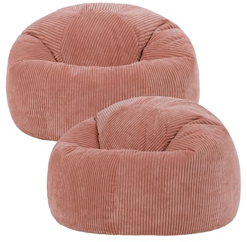 icon Kingston Cord Bean Bag with Filling Included, Set of 2, Pink | Made in the UK, Adult Beanbag, Comfy Chair, Soft Corduroy Fabric, Floor Chair For Lounge and Bedroom