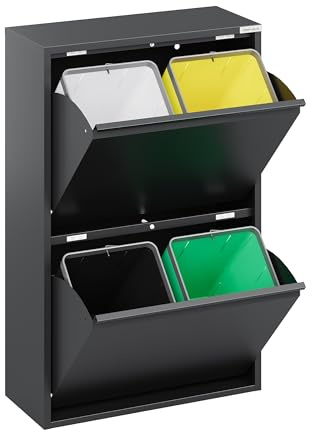 VEEHAUS Küche Mülleimer Für Den Vielseitigen Einsatz Mit Klappen Aus Edelstahl Stilvoller Abfalleimer Für Eine Effiziente Und Praktische Aufbewahrung Anthrazit (4 x 15 LT - 60 LT)