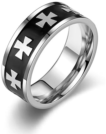 Anillo templario para hombre, con bandera de caballero cruzado, banda de acero de titanio plateado, ajuste cómodo, Metal