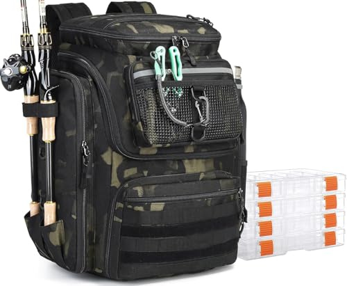BlesMaller Zaino da pesca con supporto per canna da pesca 45 l, per escursionismo, campeggio, trekking
