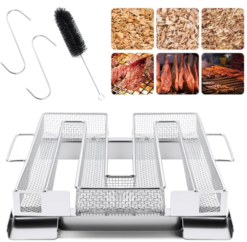 BAIWANT Generatore di Fumo Freddo in Acciaio Inossidabile per Affumicatura a Freddo e Caldo, per Barbecue e Affumicatore per Salmone Bistecca Salsiccia Con Ganci e Spazzola (Quadrato)