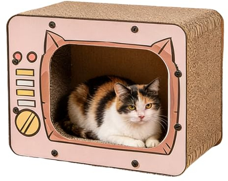 Casa Rascador para Gatos - Artículos Interactivos Para Mascotas Con Actividad De Escalada - Grande Casa de Cartón para Rascar para Gatos - Protector de Muebles, Enriquecimiento y Juego para Gatitos, C
