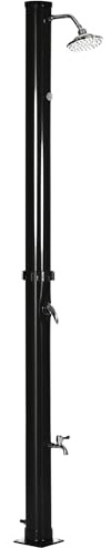 Outsunny Doccia Solare da 20L con Temperatura Regolabile e Rubinetto Inferiore, Doccia da Giardino in Lega di Zinco 15.5x15.5x222 cm Nero