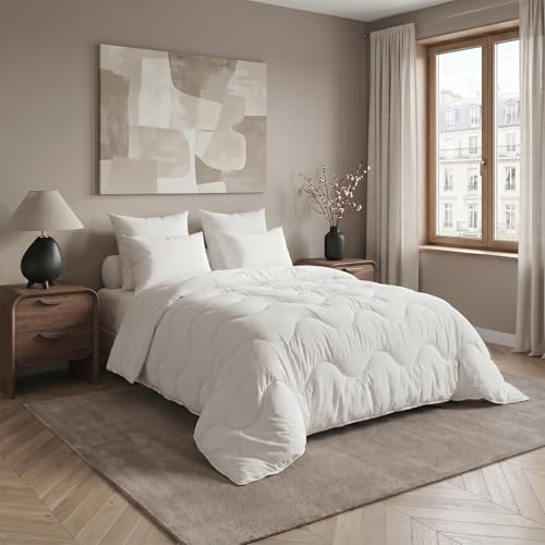 DODO - Couette Chaude ThermoZen 140x200 cm - Garnissage Fibre Polyester 350g/m² - Enveloppe Polycoton - Lit 1 ou 2 Personnes - Piquage Vagues - Lavable 40°C