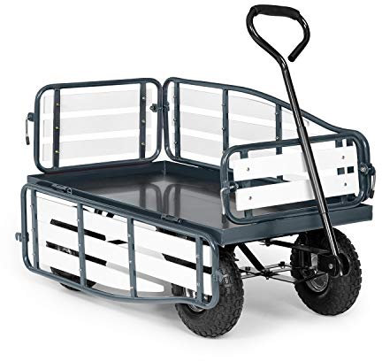 Waldbeck Ventura Carro de Mano - Carro de Compras, neumáticos Extra Anchos: 9 cm, Lados Plegables de Madera plástica, Superficie de Carga: 50 x 100 cm / 0,5 m², Altura del Marco: 32 cm, Negro