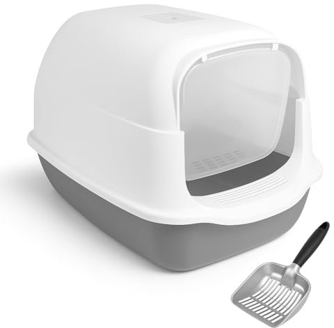 EASECAT Katzenklo mit Deckel & Metallschaufel – Geschlossene Katzentoilette groß für Katzen – geruchsdichtes Katzen WC mit Klappe & Filter – modernes Katzenklo Set mit Schaufel